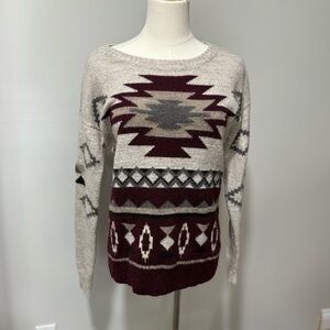 American Eagle Wool Blend Sweater Women’s Sz XS Southwestern Beige Burgundy Boho